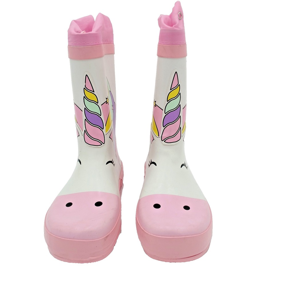Unicorn Rain Boots Youth‎ Girls Size 2 Pink Pull-On Unicorn Rubber Boots